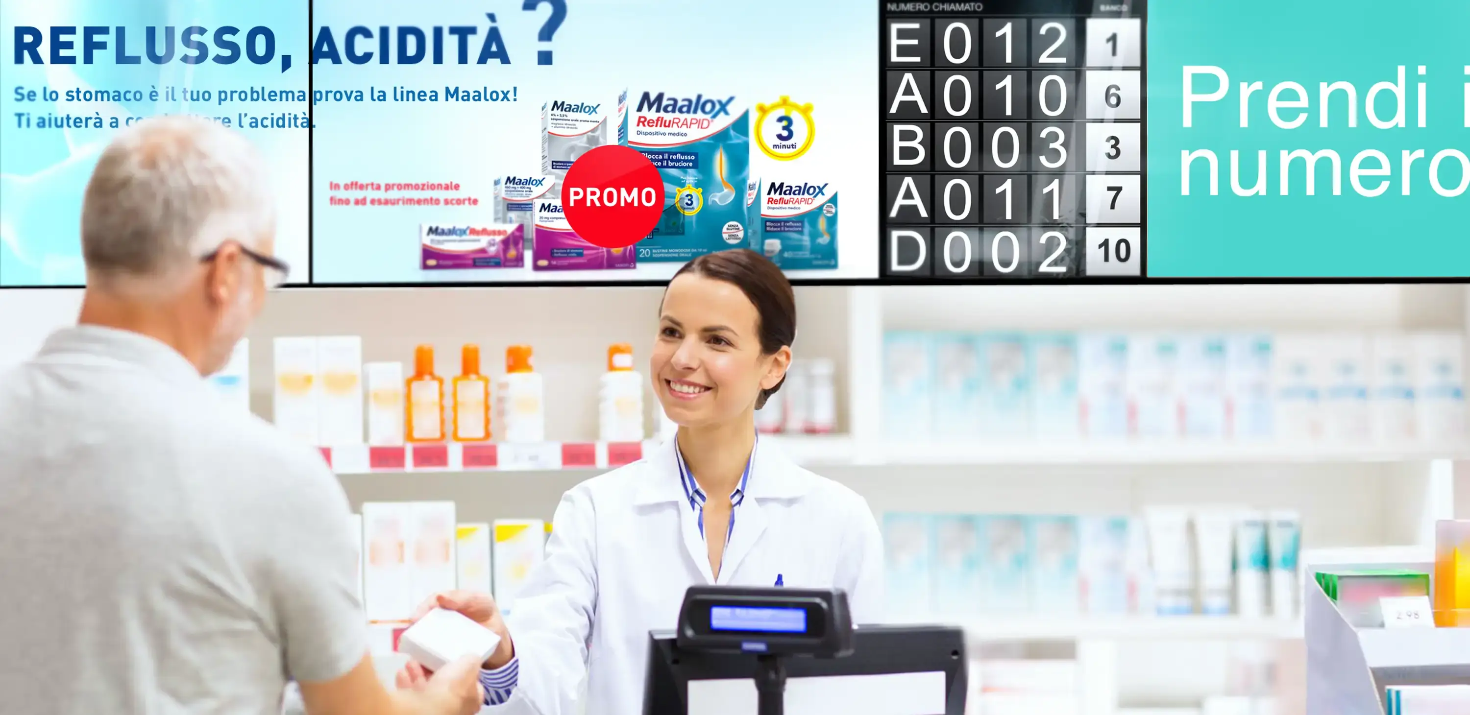 soluzioni digital signage, display ed eliminacode per Farmacie