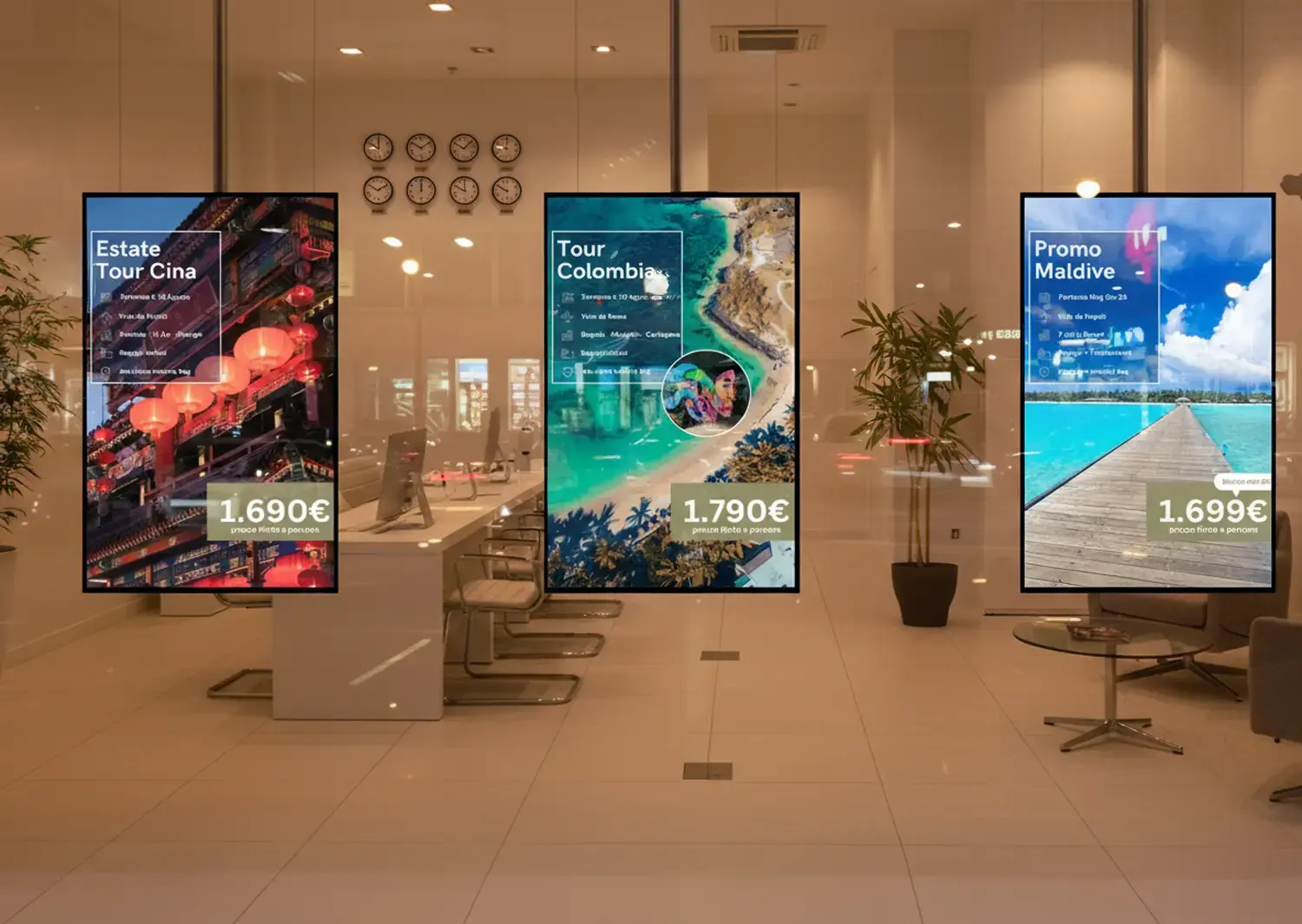 display digital signage per la comunicazione in agenzia viaggi