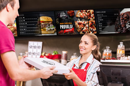 menu digitale su display per ristoranti, pizzerie, fast food