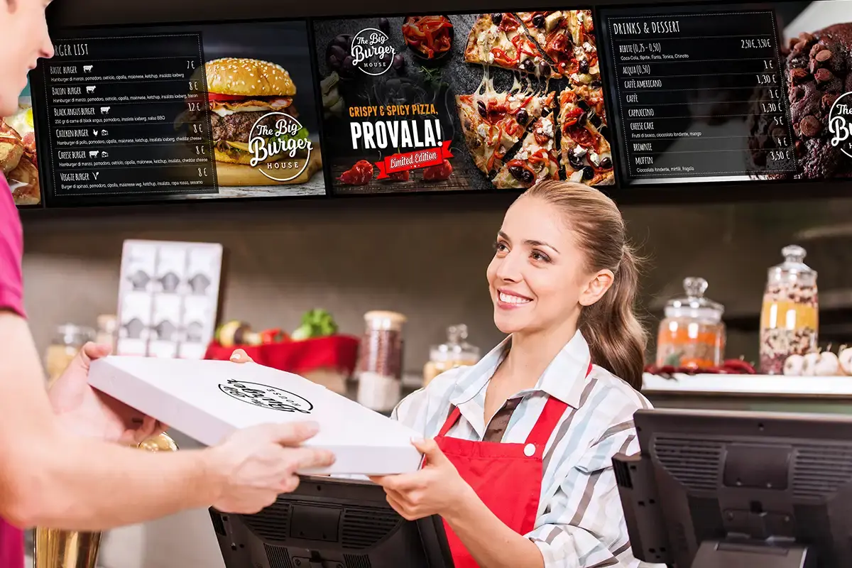menu digitale su display per ristoranti, pizzerie, fast food